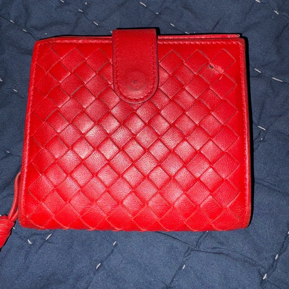 Bottega  Quilted Weaved Red Leather Wallet